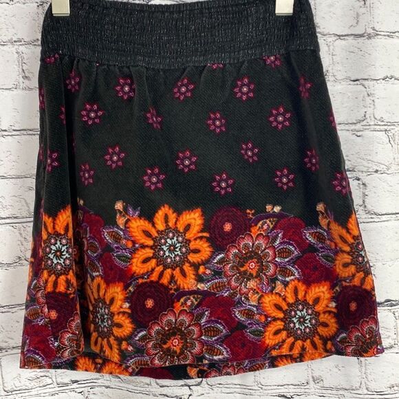 Free People Floral Boho Corduroy Shirred Elastic Waist Colourful Y2K  Mini Skirt - Picture 3 of 10